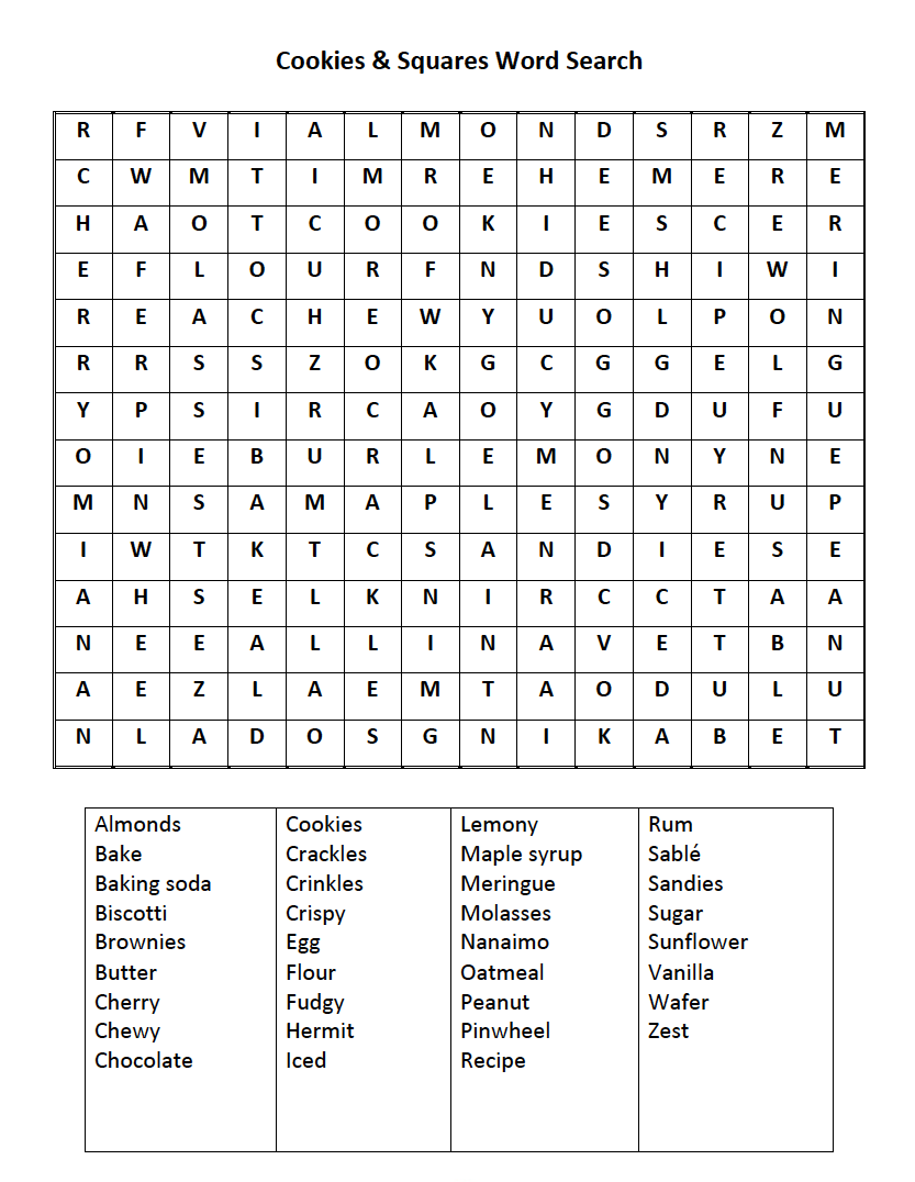 Baking fun from your couch - A Word Search Puzzle!